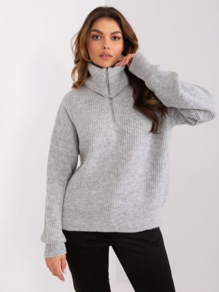 Damski sweter szary oversize z golfem, akrylowy