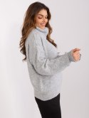 Damski sweter szary oversize z golfem, akrylowy