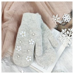 Rękawiczki Cute kwiatki i perełki szare Rek134
