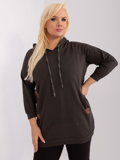 Bluza damska khaki plus size ze ściągaczami i kapturem