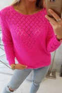 Sweter z ażurowym zdobieniem różowy neon UNI