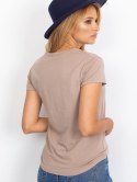 T-shirt koszulka ciemnobeżowa klasyczny Basic Feel Good S