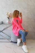 Bluza oversize z asymetrycznymi bokami różowy neon UNI