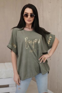 Bluzka bawełniana dekatyzowana plus size khaki