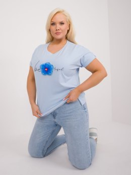 Bluzka damska z krótkim rekawm i aplikacją 3D jasnoniebieska