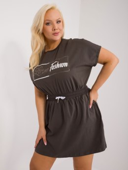 Sukienka khaki plus size z wiązaniem w pasie, krotki rękaw Relevance