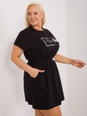 Sukienka czarna plus size z wiązaniem w pasie, krotki rękaw Relevance