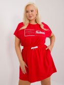 Sukienka czerwona plus size z wiązaniem w pasie, krotki rękaw Relevance