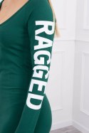 Sukienka Ragged zielona, z napisem i odkrytymi plecami