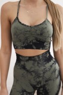 Komplet fitness top z regulowanymi ramiączkami + legginsy push up khaki