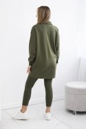 Komplet damski sportowy bluza, top i legginsy khaki