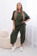 Komplet damski oversize bluzka i spodnie jasny khaki