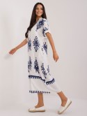 Sukienka maxi boho biało-granatowa z printem oversize