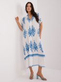 Sukienka maxi boho biało-niebieska z printem oversize