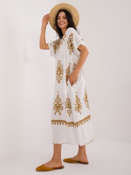 Sukienka maxi boho camelowa z printem oversize