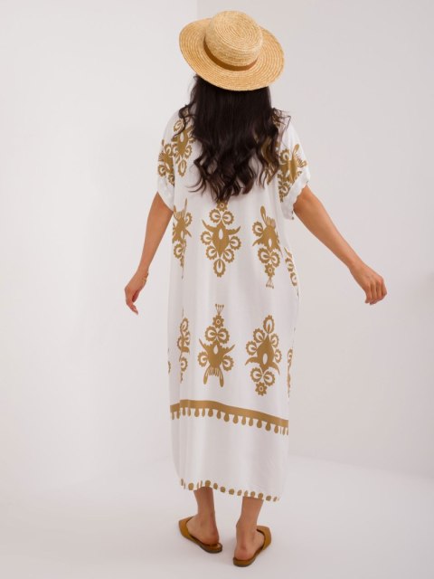 Sukienka maxi boho camelowa z printem oversize