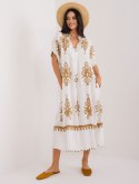 Sukienka maxi boho camelowa z printem oversize