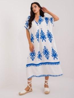 Sukienka maxi boho niebieska z printem oversize