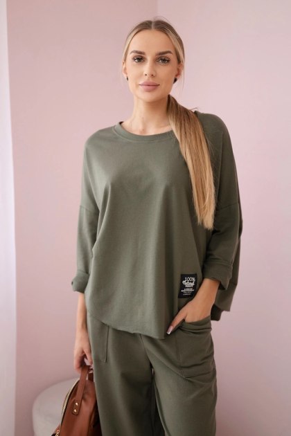 Komplet damski bluza i spodnie khaki oversize włoski