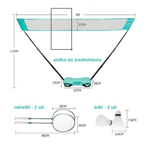 Zestaw do badmintona 2 paletki, lotki, siatka w transportowym etui AR01