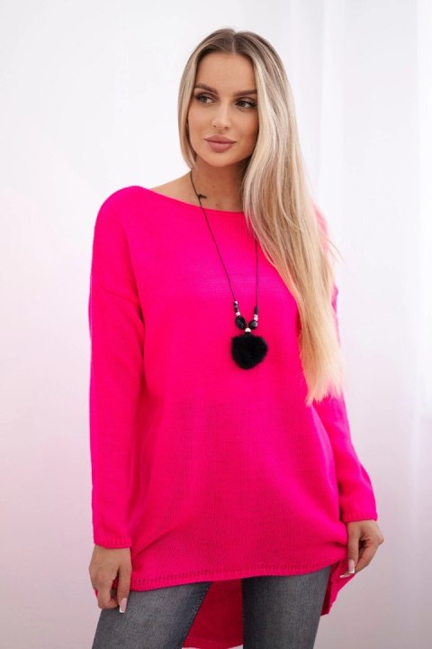 Sweter z naszyjnikiem różowy neon