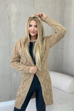 Sweter Kardigan z kapturem camelowy niezapinany