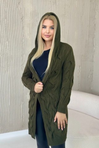 Sweter kardigan z kapturem khaki niezapinany