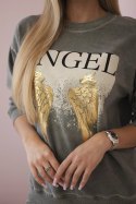 Komplet Angel bluza z nadrukiem i spodnie z szeroką nogawką khaki