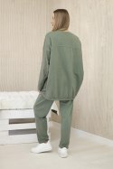 Komplet damski oversize bluza i spodnie khaki, włoski