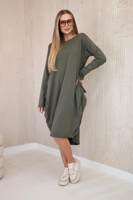 Sukienka bombka z kieszeniami khaki oversize, midi