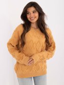 Sweter oversize camelowy z długim rękawem, akrylowy