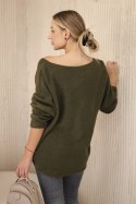 Sweter z dekoltem V khaki oversize, długi rękaw