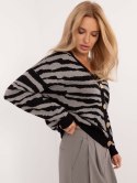 Sweter szaro-czarny na guziki, dekolt w serek oversize