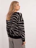 Sweter szaro-czarny na guziki, dekolt w serek oversize