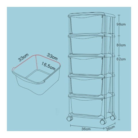 Plastikowy regał na kółkach szafka szuflady szafa 97 x 38 x 37 cm PO10