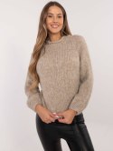 Sweter oversize z domieszką wełny ciemnobeżowy, akrylowy