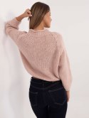 Sweter oversize z domieszką wełny różowy, akrylowy