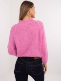 Sweter oversize z domieszką wełny różowy, akrylowy