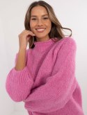 Sweter oversize z domieszką wełny różowy, akrylowy