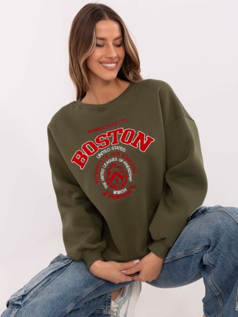 Bluza Boston dresowa z naszywkami, khaki, oversize