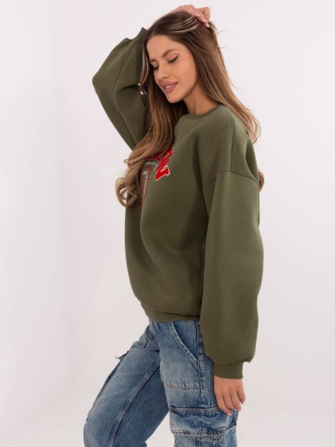 Bluza Boston dresowa z naszywkami, khaki, oversize