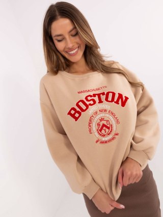 Bluza Boston dresowa z naszywkami, beżowa, oversize