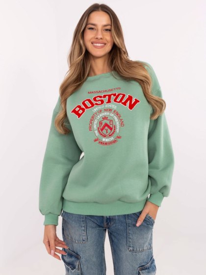 Bluza Boston dresowa z naszywkami, pistacjowa, oversize