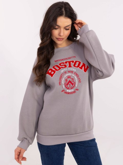 Bluza Boston dresowa z naszywkami, szara, oversize