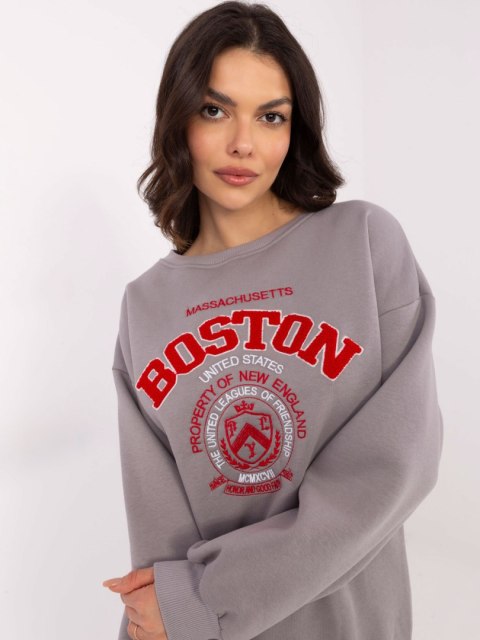 Bluza Boston dresowa z naszywkami, szara, oversize