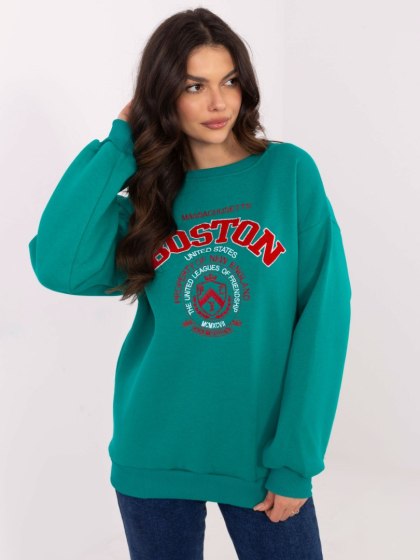 Bluza Boston dresowa z naszywkami, turkusowa, oversize