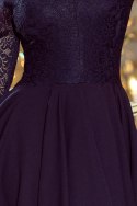 210-2 NICOLLE - sukienka z dłuższym tyłem z koronkowym dekoltem - GRANATOWA - XL