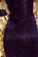 170-7 Koronkowa sukienka z długim rękawkiem i DEKOLTEM - GRANATOWA - XL