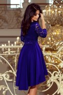 210-4 NICOLLE - sukienka z dłuższym tyłem z koronkowym dekoltem - CHABROWA - XL