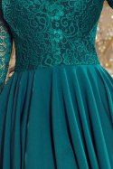 210-8 NICOLLE - sukienka z dłuższym tyłem z koronkowym dekoltem - BUTELKOWA ZIELEŃ - XL